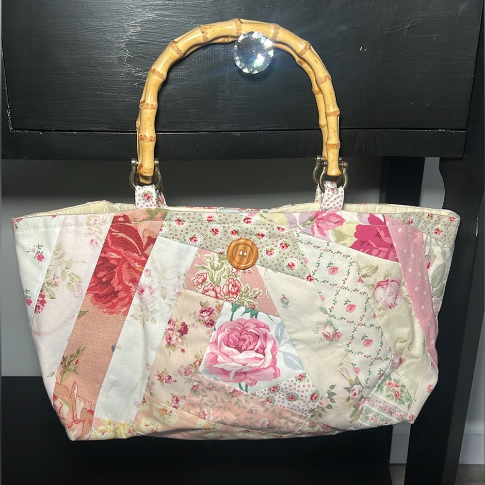 Handmade Floral print bag with bamboo straps
